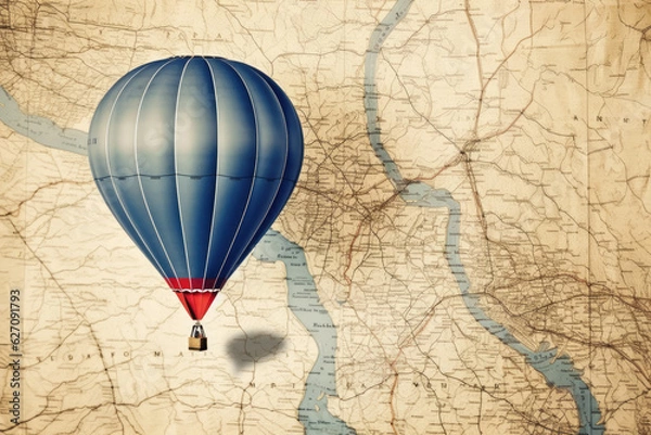 Obraz Hot air baloon flying over a map