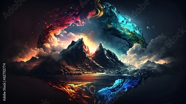 Obraz fantasy panorama, wallpaper, generative, ai