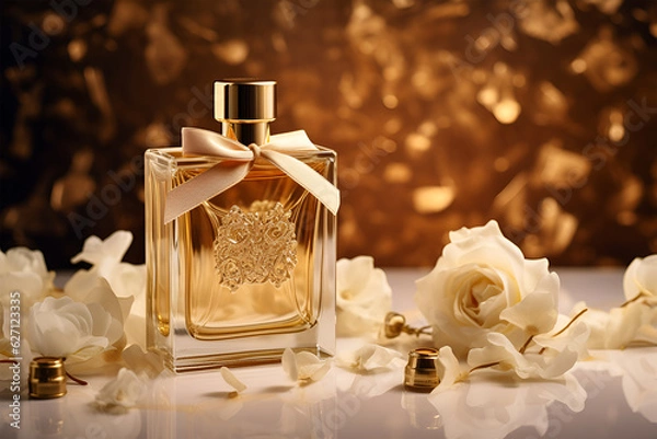 Obraz butelka perfum i kwiatu