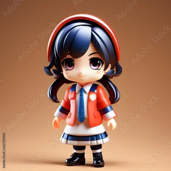 Fototapeta 3d cute school uniform chibi figure created by generative ai