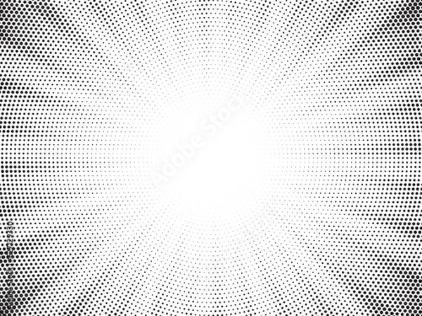 Fototapeta Halftone gradient sun rays pattern. abstract halftone vector dots background. monochrome dots pattern. pop art, comic small dots. star rays halftone poster. shine, explosion. sunrise rays background.