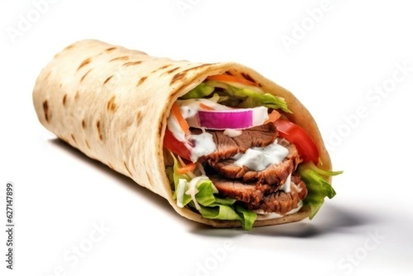 Obraz doner kebab isolated on white background, created by Generative AI