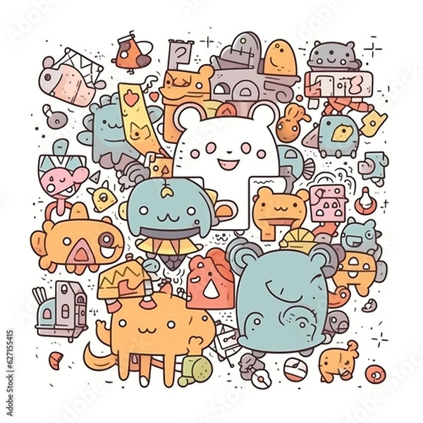 Obraz cute doodle puzzles cartoon style, illustrator