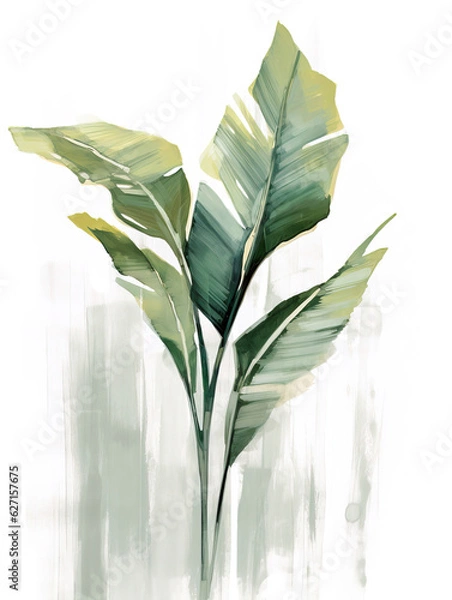 Obraz Banana leaves minimalist painting white background,green leaves background,Banana  leaves  Botanical Illustration,leaves on white background