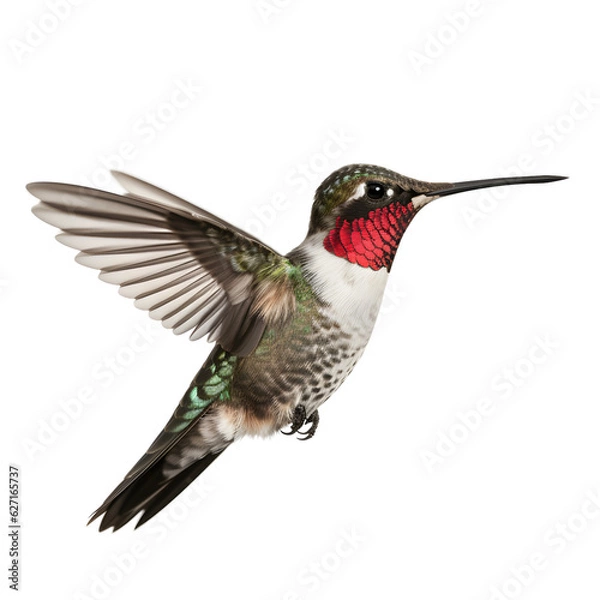 Fototapeta Ruby Throated Hummingbird, wild bird, bird watching, realistic illustration,
 side view, transparent background, png, generative ai