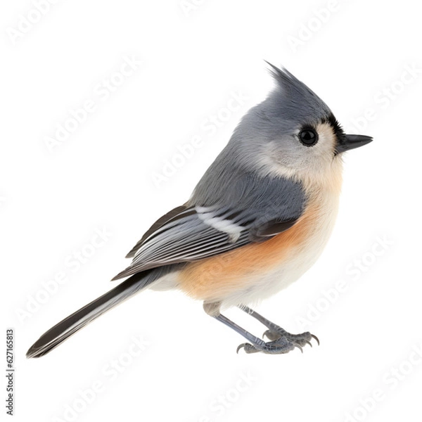 Fototapeta Tufted Titmouse, wild bird, bird watching, realistic illustration,
 side view, transparent background, png, generative ai