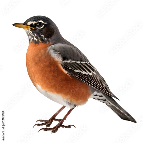 Fototapeta American Robin, wild bird, bird watching, realistic illustration,
 side view, transparent background, png, generative ai