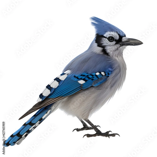 Fototapeta Blue Jay, bluebird, wild bird, bird watching, realistic illustration,
 side view, transparent background, png, generative ai