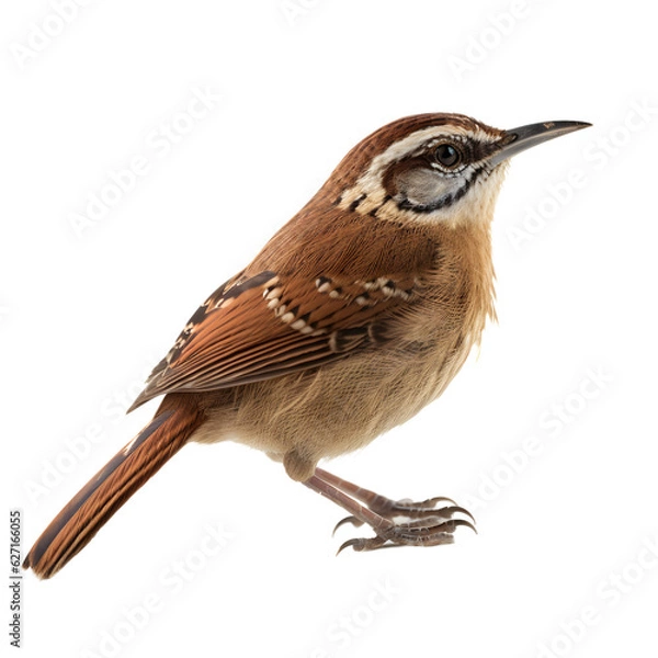 Fototapeta Carolina Wren, wild bird, bird watching, realistic illustration,
 side view, transparent background, png, generative ai