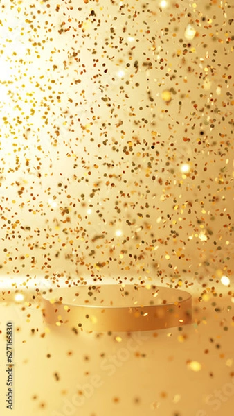 Fototapeta 金色の背景に台座。円形の紙吹雪。（縦長）
