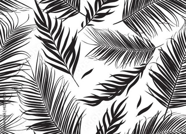 Fototapeta Abstract creative seamless pattern with tropical plants and artistic background.