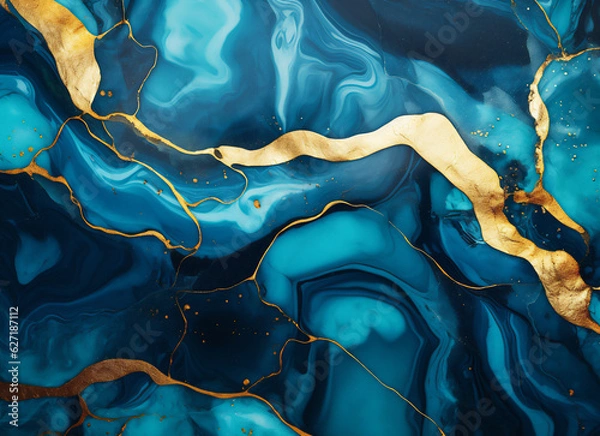 Fototapeta Abstract marble wallpaper background luxury texture gold and blue tone. Generative AI.