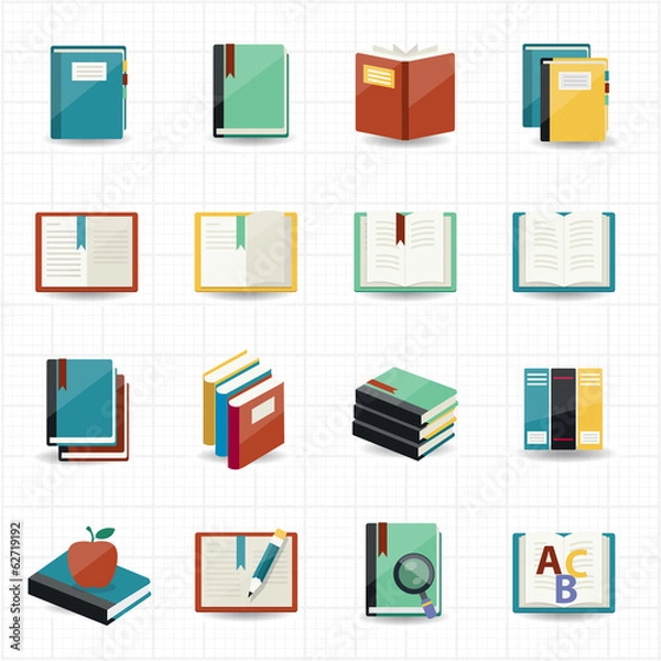 Obraz Books icons and library icons with white background