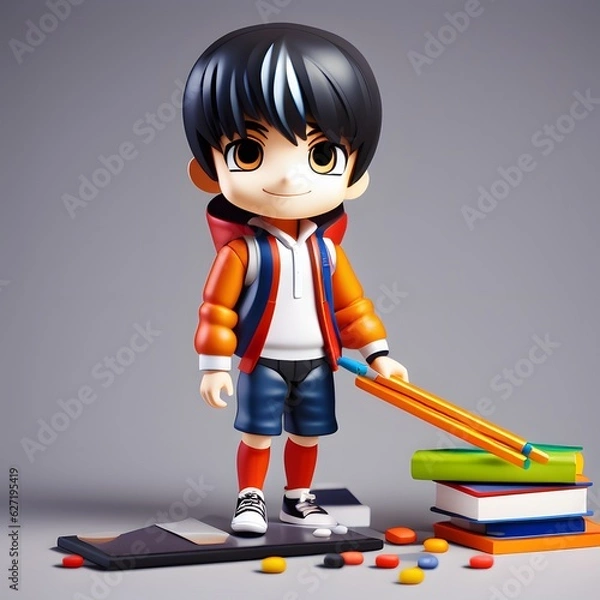 Fototapeta 3d cute school uniform chibi figure created by generative ai