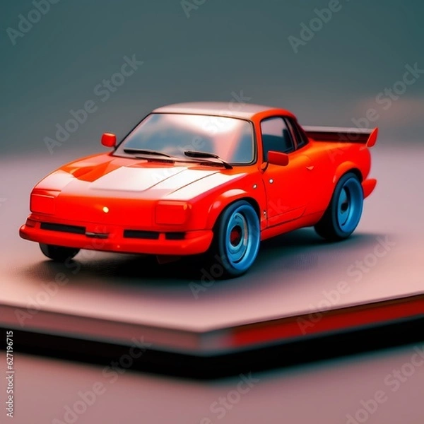 Fototapeta 3d cute car chibi figure created by generative ai