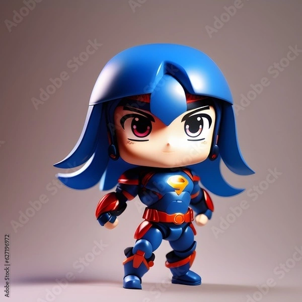 Fototapeta 3d cute super hero chibi figure created by generative ai