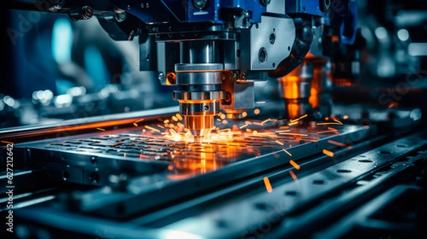 Fototapeta Metalworking CNC milling machine. Hi-technology machining concept.