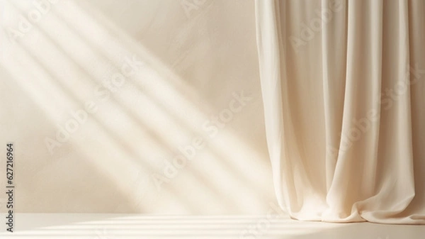 Obraz Empty curtains stage light on beige background. Mock up Product display podium with Generative Ai.