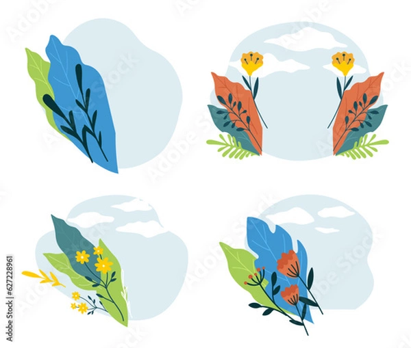 Fototapeta Floral banners with sky and clouds, summer blossom