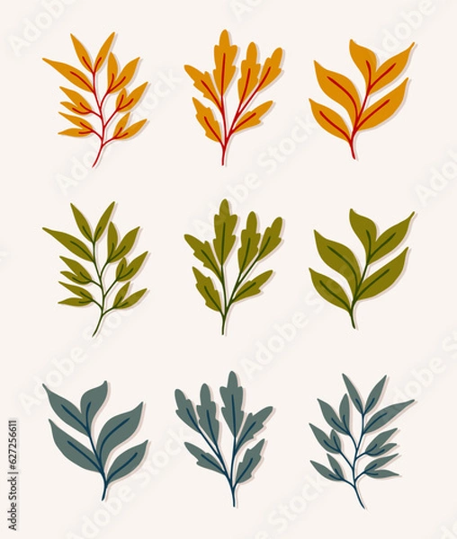 Fototapeta Beautiful autumn leaves cartoon vector template for decorative border frame