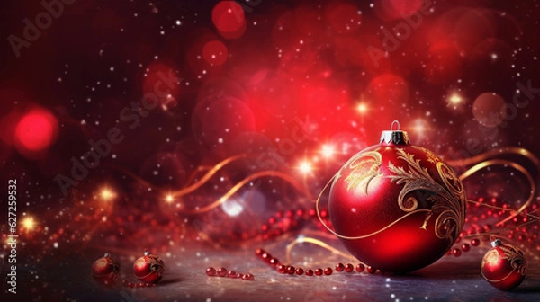 Fototapeta Christmas background with a red ornament. generative ai