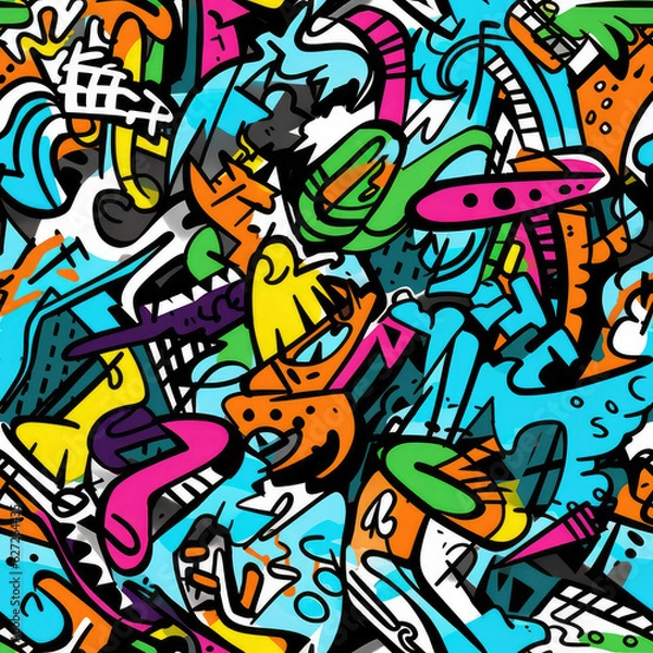 Fototapeta Graffiti funky doodles repeat pattern