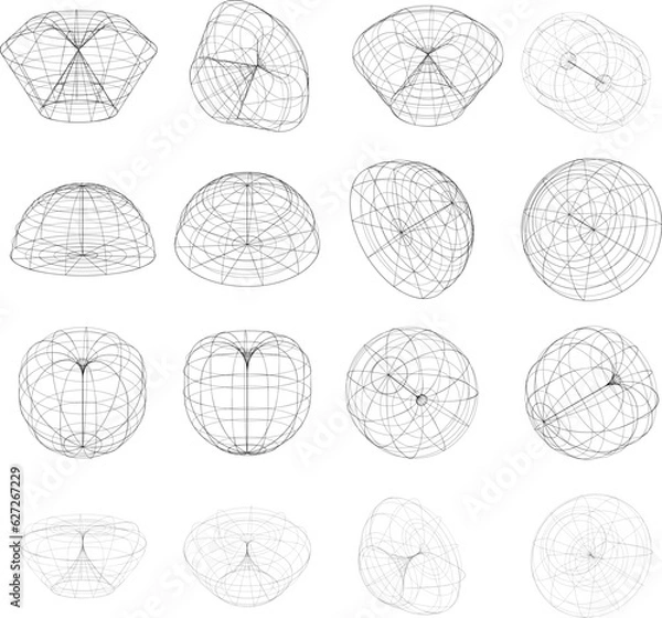 Obraz Set of 3D wireframe objects Part 2, collection of 3D wireframe illustrations