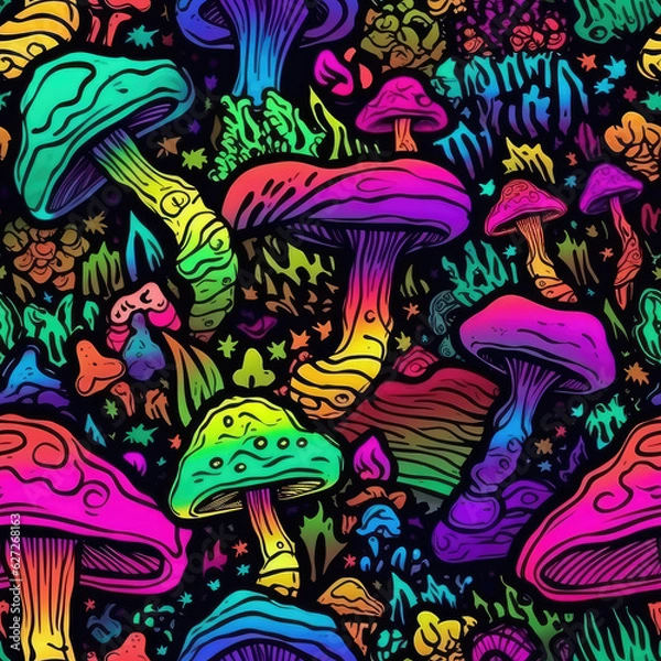Fototapeta Magic mushroom psychedelic colorful vivid tie-dye repeat pattern