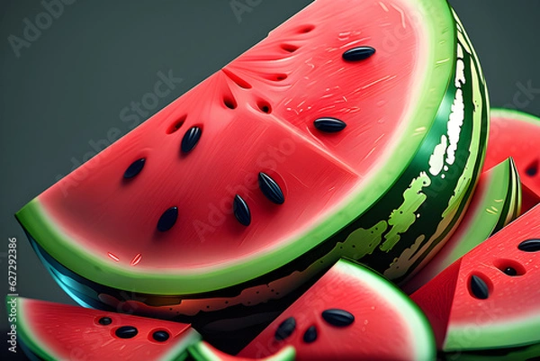 Obraz delicate detail watermelon and slice Generative AI