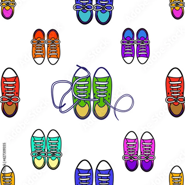 Obraz Multi-colored sneakers on a white background. pattern