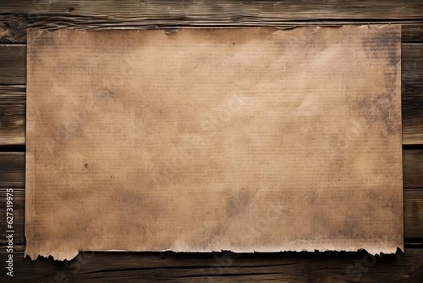 Fototapeta Old paper on wooden background, wild west concept, space for writing. Generative AI