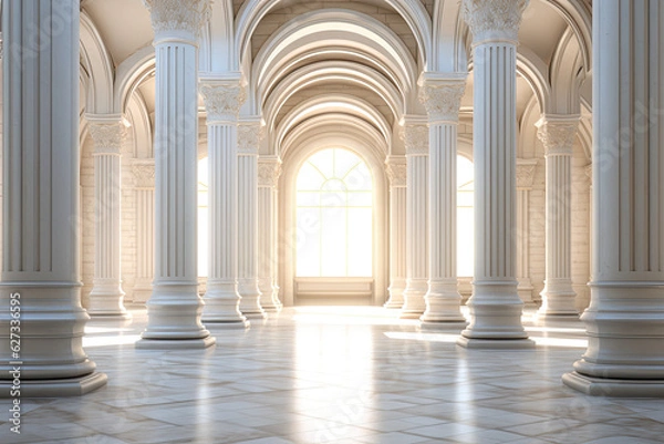 Fototapeta Aesthetic Architecture, Antique White Column Building - Generative Ai