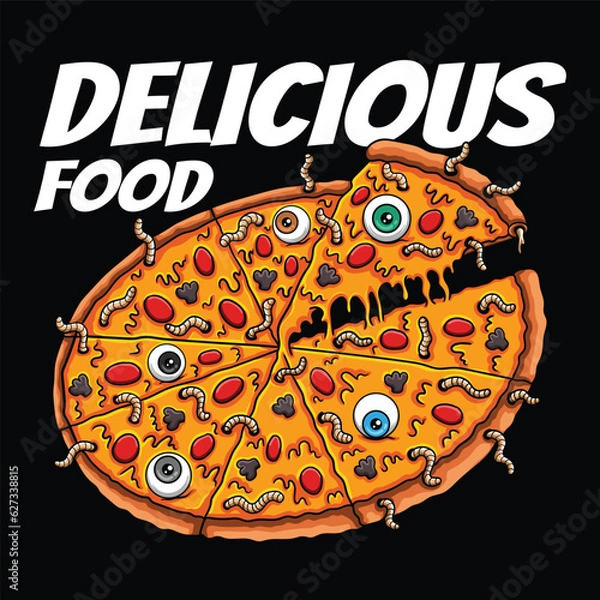 Obraz Pizza maggot and human eye vector illustration for your company or brand