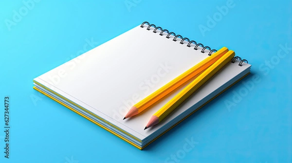 Fototapeta pens and a notebook on a blue background. Generative AI