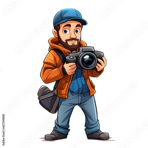 Fototapeta Photographer cartoon character isolated on transparent background. Generative AI
