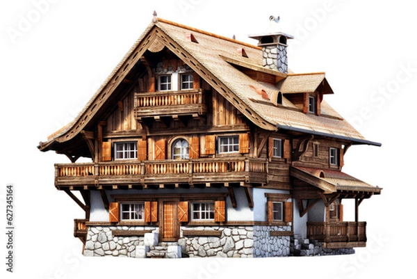 Obraz Alpine Swiss chalet. isolated object, transparent background