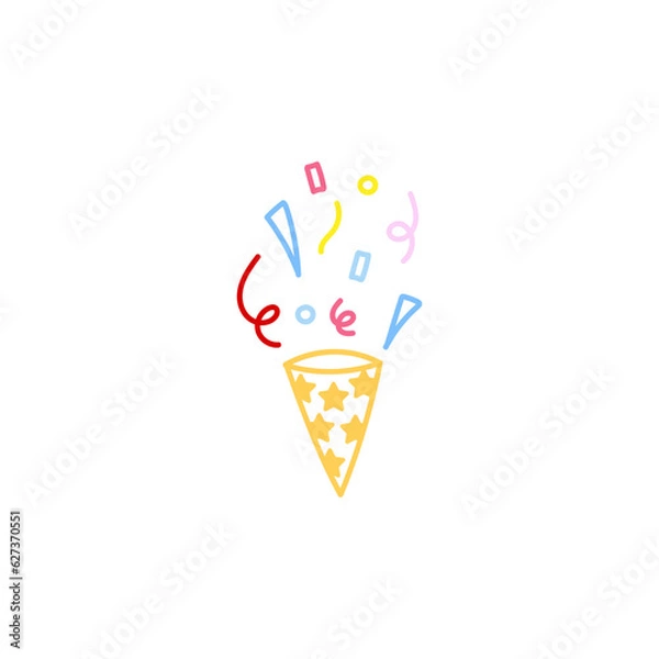 Fototapeta cute party popper isolated confetti explosion firecrackers celebration vector drawing illustration hand drawn style