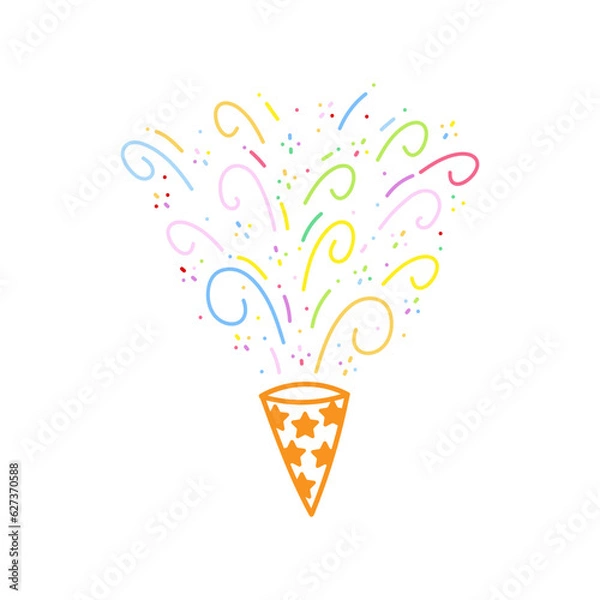 Fototapeta cute party popper isolated confetti explosion firecrackers celebration vector drawing illustration hand drawn style