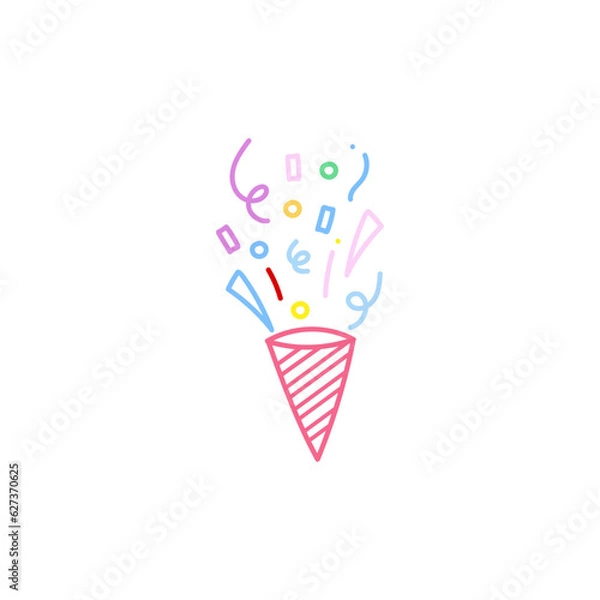 Fototapeta cute party popper isolated confetti explosion firecrackers celebration vector drawing illustration hand drawn style
