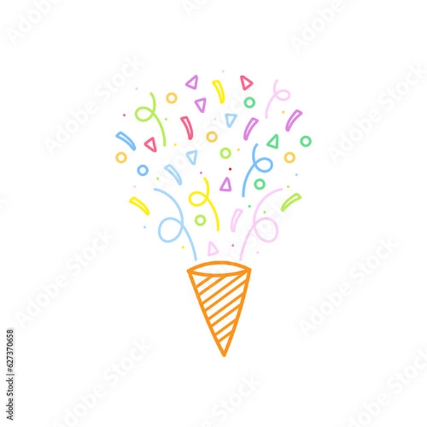 Fototapeta cute party popper isolated confetti explosion firecrackers celebration vector drawing illustration hand drawn style
