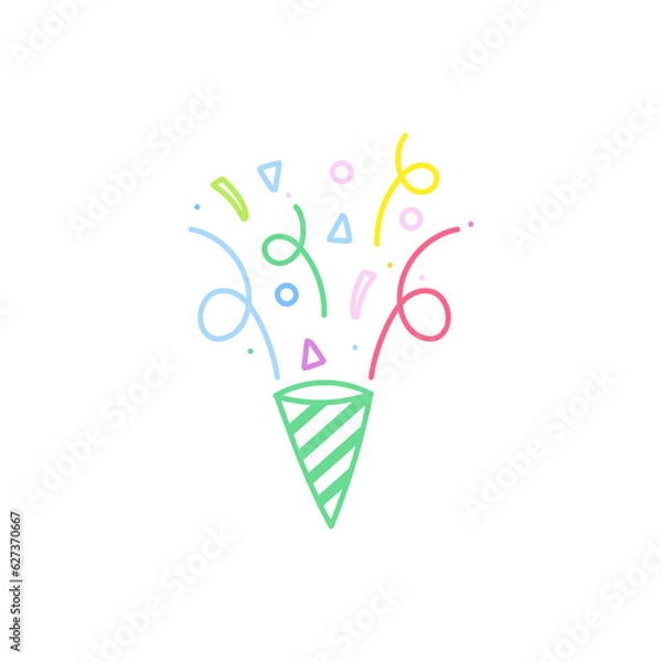 Fototapeta cute party popper isolated confetti explosion firecrackers celebration vector drawing illustration hand drawn style