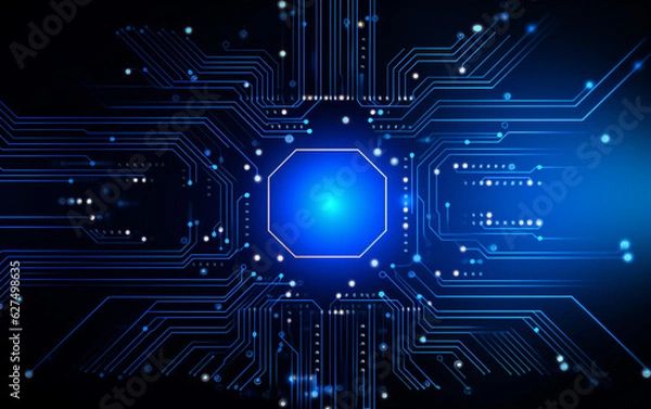 Fototapeta Digital technology futuristic banner with circuit lines 