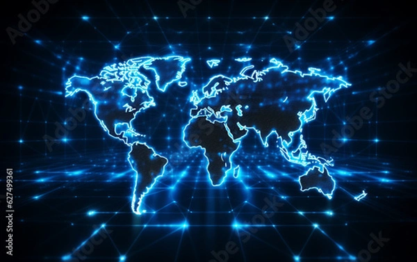 Fototapeta Digital world map hologram blue background