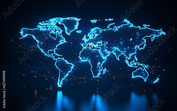 Obraz Digital world map hologram blue background