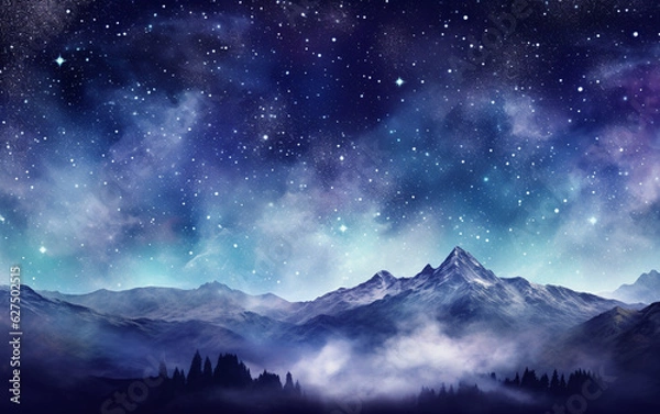 Fototapeta Galaxy nature aesthetic background starry sky mountain remixed media