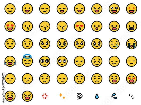 Obraz シンプルな顔の絵文字ベクターアイコンセット
