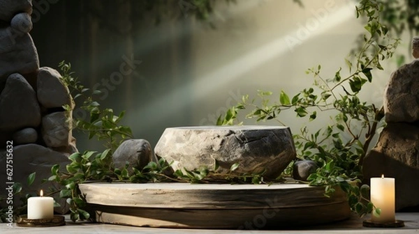 Obraz 石のオブジェと石の小物の展示台