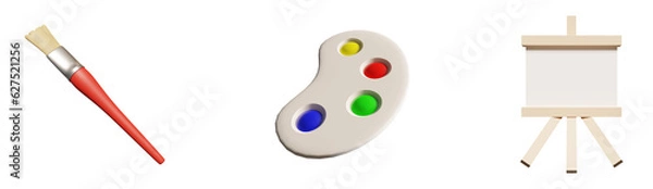 Obraz  art tools 3d render set,paintbrush 3d element 