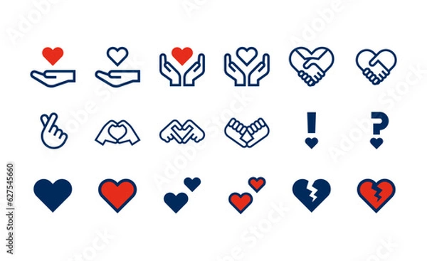 Obraz ハートマークと手のハンドサインのベクターアイコンセット