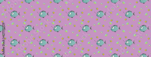 Fototapeta pattern. Set with fish. Sea and river fish. Horizontal image. Banner for insertion into site.